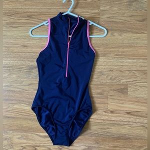 Navy Blue/Pink High Neck Leotard - Small Adult